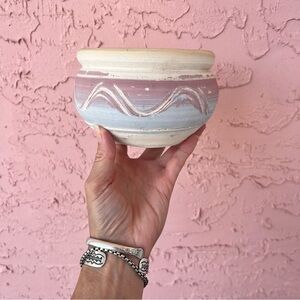 Cherokee NC Pottery Signed Pastel Native American Pink Purple Blue Flowe…